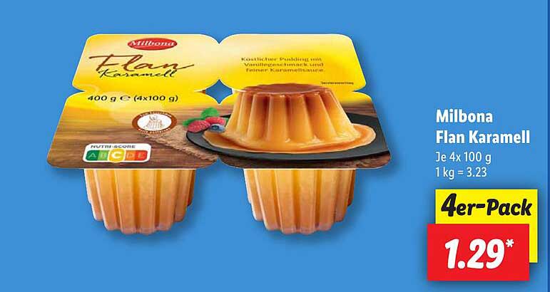 Milbona Flan Karamell 400 g (4er-Pack)