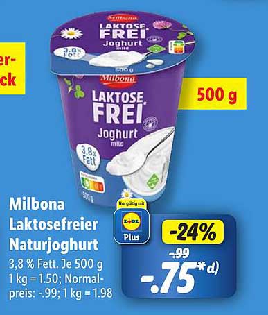 Milbona Laktosefreier Naturjoghurt 500 g