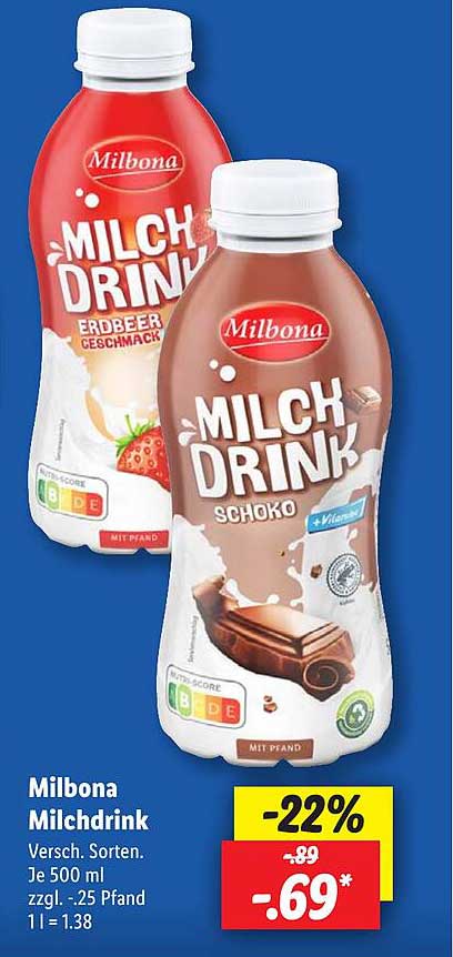 Milbona Milchtdrink – Verschiedene Sorten für nur 0,69 €