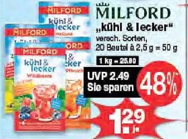 MILFORD "kühl & lecker" verschiedene Sorten, 20 Beutel à 2,5 g = 50 g