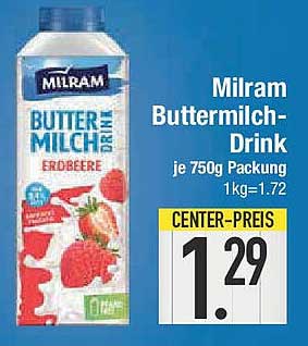 Milram Buttermilch-Drink Erdbeere je 750g Packung