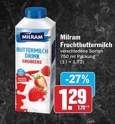 Milram Fruchtbuttermilch verschiedene Sorten 750 ml Packung