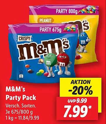 M&M’s Party Pack – 20% Rabatt auf verschiedene Sorten!