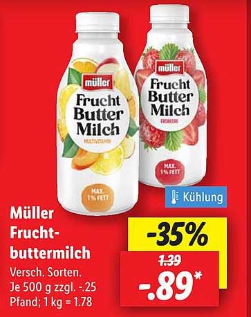 Müller Fruchtbuttermilch - verschiedene Sorten