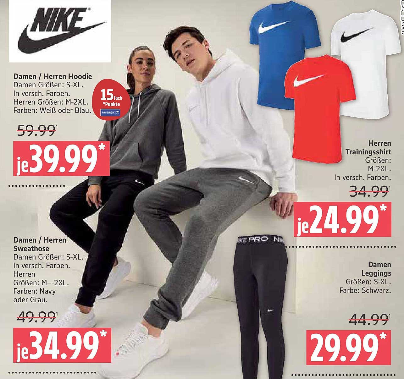 Nike Damen / Herren Hoodie, Herren Trainingsshirt, Damen / Herren Sweatpants und Damen Leggings