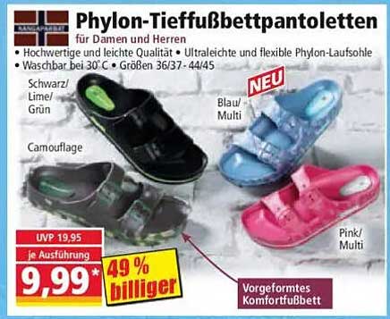 Phylon-Tieffußbettpantoletten für Damen und Herren