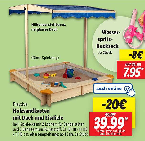 Playtive Holzsandkasten mit Dach und Eisdiele