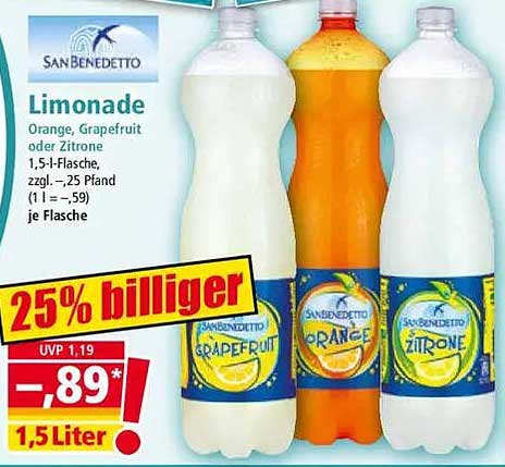 San Benedetto Limonade in verschiedenen Geschmacksrichtungen