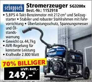 Scheppach Stromerzeuger SG3200x - Jetzt für nur 249,– €