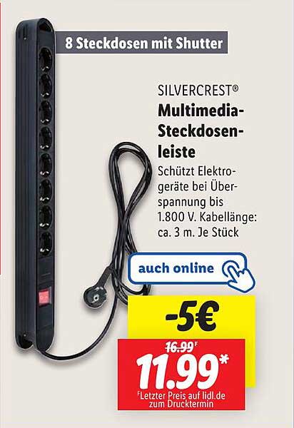 SILVERCREST® Multimedia-Steckdosenleiste mit Shutter – 8 Steckdosen