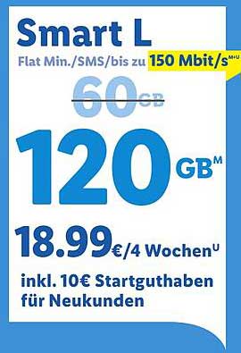 Smart L - 120 GB Mobile Data Flat für nur 18,99 €