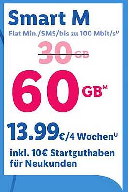 Smart M - 60 GB für nur 13,99 € / 4 Wochen