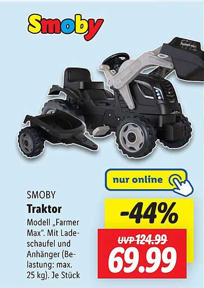 SMOBY Traktor Modell „Farmer Max“ mit Ladeschaufel und Anhänger