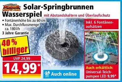 Solar-Springbrunnen Wasserspiel mit Abstandshaltern und Überlaufschutz