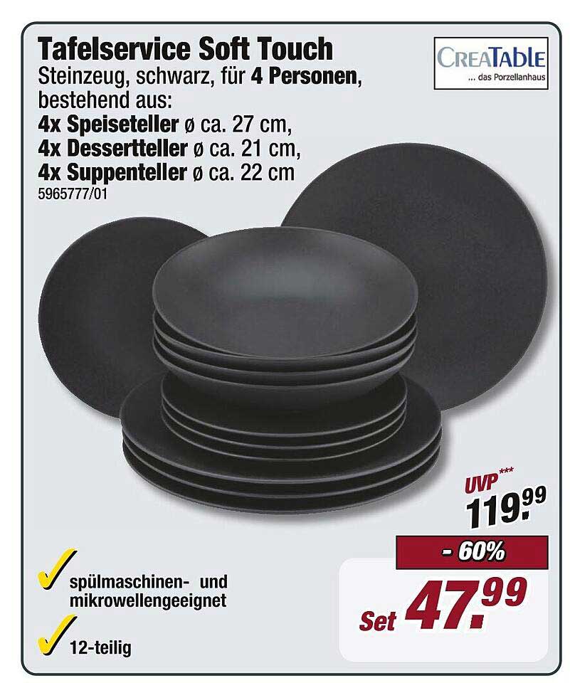 Tafelservice Soft Touch - 12-teiliges Set für 4 Personen