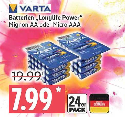 VARTA Batterien "Longlife Power" Mignon AA oder Micro AAA 24er Pack