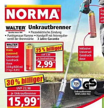 WALTER Unkrautbrenner mit Universal-Gasdruckdose