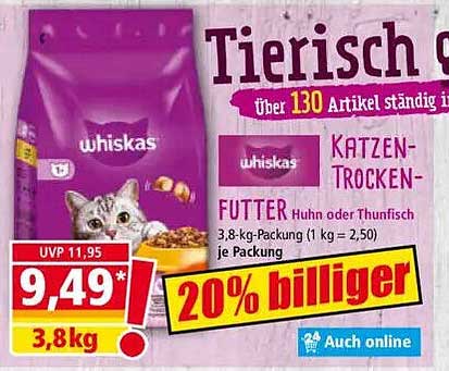 Whiskas Katzen-Trockenfutter Huhn oder Thunfisch 3,8 kg