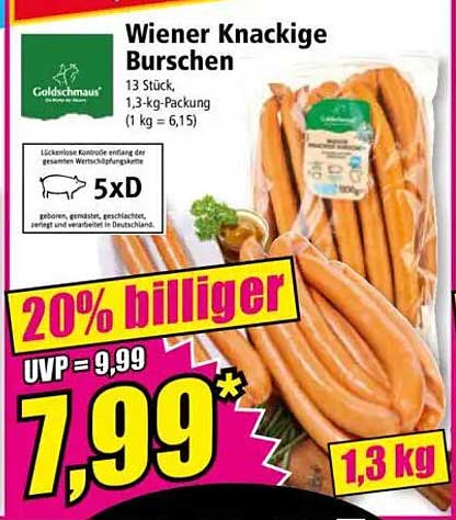 Wiener Knackige Burschen - 13 Stück in 1,3 kg-Packung
