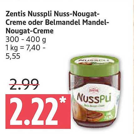 Zentis Nusspli Nuss-Nougat-Creme oder Belmandel Mandel-Nougat-Creme 300 - 400 g