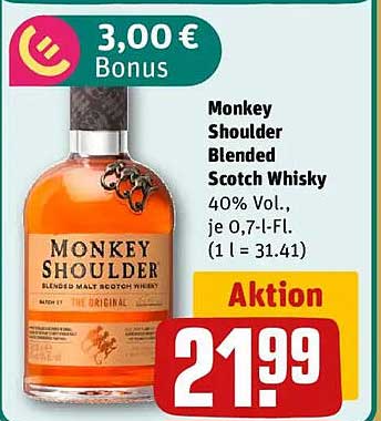 Monkey Shoulder Blended Scotch Whisky 40% Vol., je 0,7-l-Fl. (1 l = 31.41)