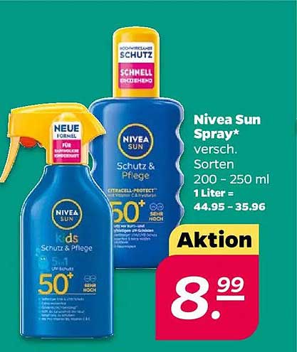 Nivea Sun Spray* versch. Sorten 200 – 250 ml 1 Liter = 44.95 – 35.96 Aktion