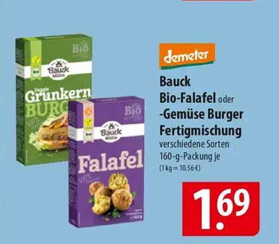 Bauck Bio-Falafel oder -Gemüse Burger Fertigmischung 160-g-Packung