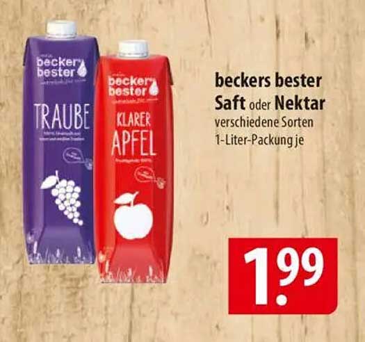 beckers bester Saft oder Nektar – verschiedene Sorten 1-Liter-Packung