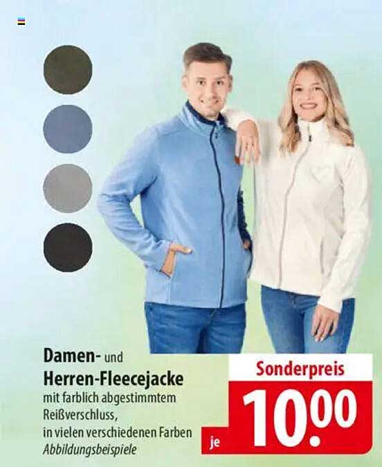 Damen- und Herren-Fleecejacke mit farblich abgestimmtem Reißverschluss
