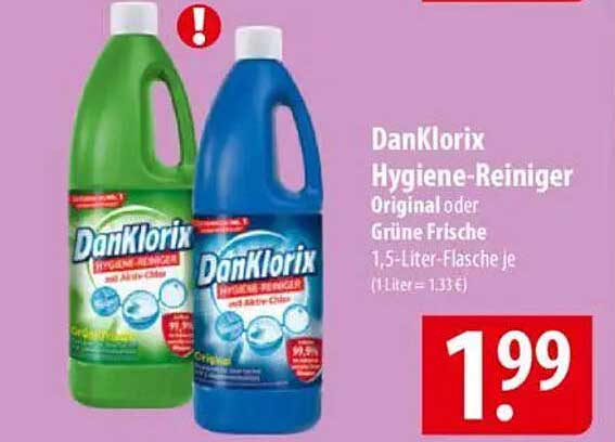 DanKlorix Hygiene-Reiniger Original oder Grüne Frische 1,5-Liter-Flasche