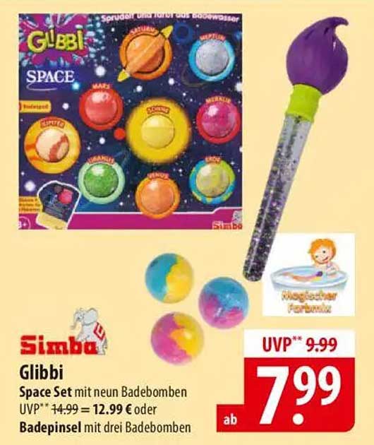 Glibbi Space Set mit neun Badebomben und Bademalstift