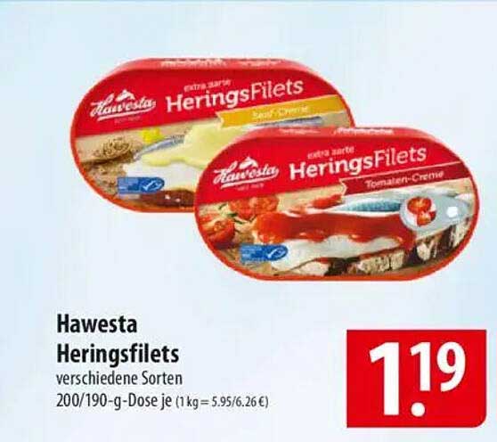 Hawesta Heringsfilets verschiedene Sorten - 200/190-g-Dose
