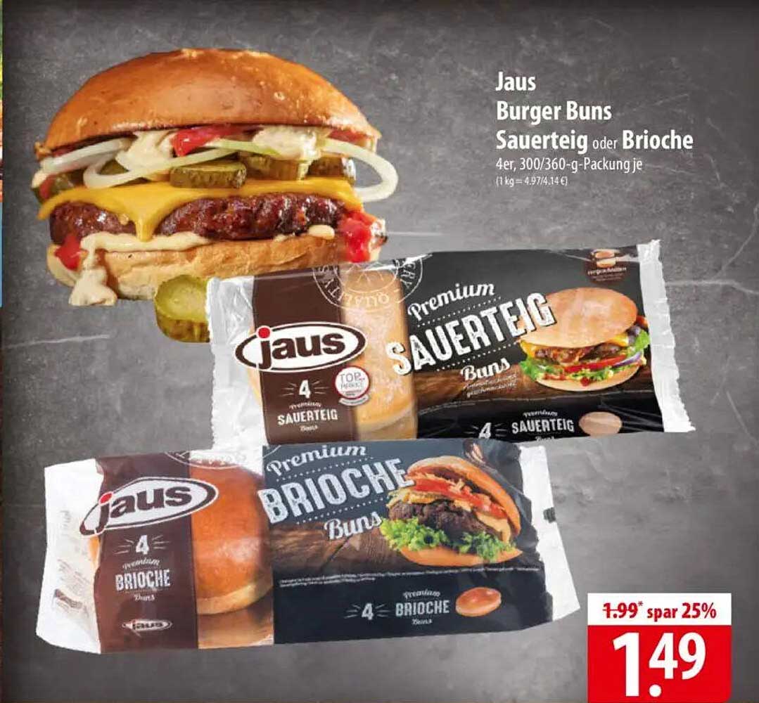 Jaus Burger Buns Sauerteig oder Brioche 4er Packung