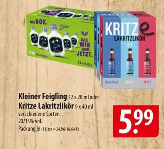 Kleiner Feigling 12 x 20 ml oder Kritze Lakritzlikör 9 x 40 ml verschiedene Sorten