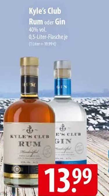 Kyle’s Club Rum oder Gin 0,5-Liter-Flasche