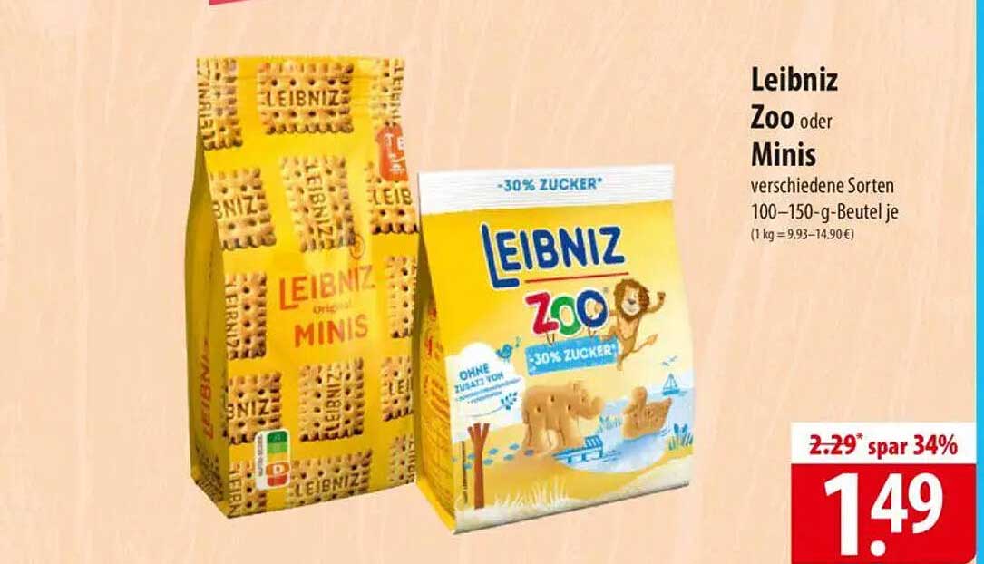 Leibniz Zoo oder Minis verschiedene Sorten 100–150-g-Beutel je