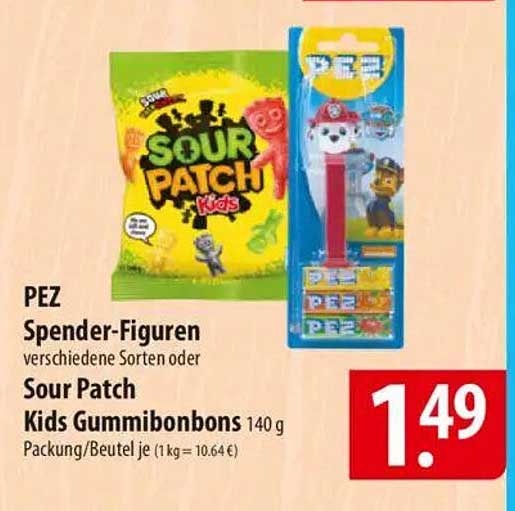 Pez Spender-Figuren verschiedene Sorten oder Sour Patch Kids Gummibonbons 140 g für 1,49 €