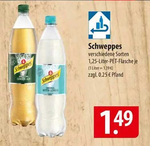 Schweppes verschiedene Sorten 1,25-Liter-PET-Flasche
