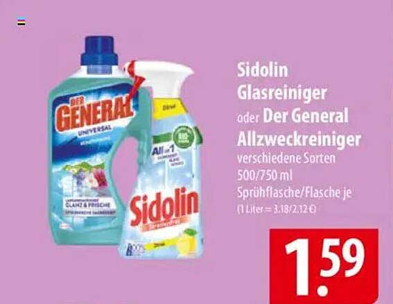 Sidolin Glasreiniger oder Der General Allzweckreiniger - verschiedene Sorten 500/750 ml