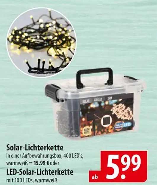 Solar-Lichterkette in Aufbewahrungsbox, 400 LED's, warmweiß