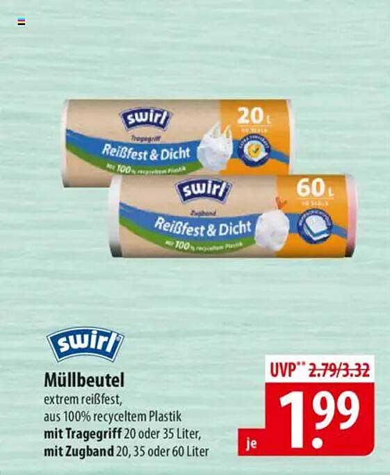 swirl Müllbeutel extrem reißfest, aus 100% recyceltem Plastik