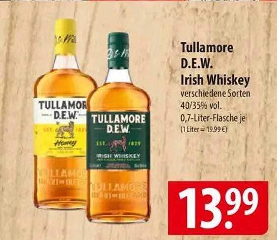 Tullamore D.E.W. Irish Whiskey verschiedene Sorten 0,7-Liter-Flasche je