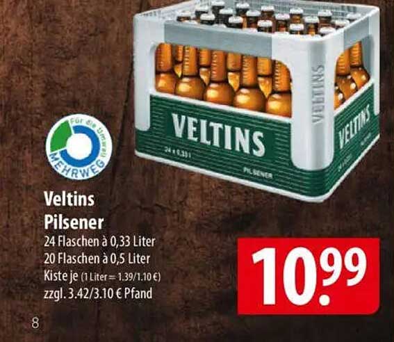 Veltins Pilsener 24 Flaschen à 0,33 Liter / 20 Flaschen à 0,5 Liter