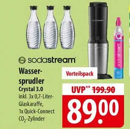 Wassersprudler Crystal 3.0 inkl. 3 Glaskaraffen und CO₂-Zylinder