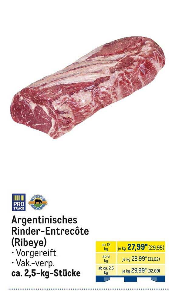 Argentinisches Rinder-Entrecôte (Ribeye) • Vorgeeift • Vak.-verp. ca. 2,5-kg-Stücke