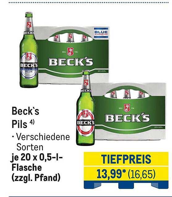 Beck's Pils 4) • Verschiedene Sorten je 20 x 0,5-l-Flasche (zzgl. Pfand)