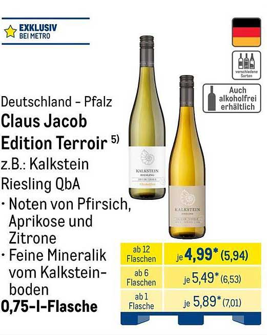 Deutschland - Pfalz Claus Jacob Edition Terroir 5) z.B.: Kalkstein Riesling QbA