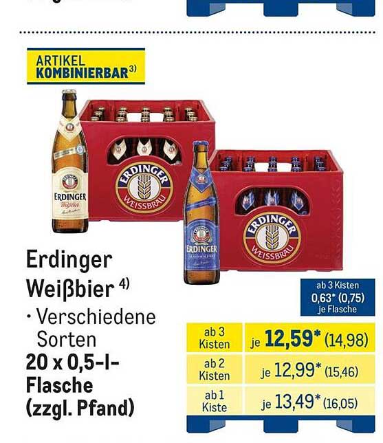 Erdinger Weißbier Verschiedene Sorten 20 x 0,5-l-Flasche (zzgl. Pfand)