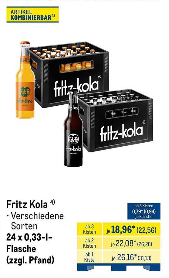 Fritz Kola • Verschiedene Sorten 24 x 0,33-l-Flasche (zzgl. Pfand)