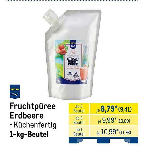 Fruchtpüree Erdbeere • Küchenfertig 1-kg-Beutel
